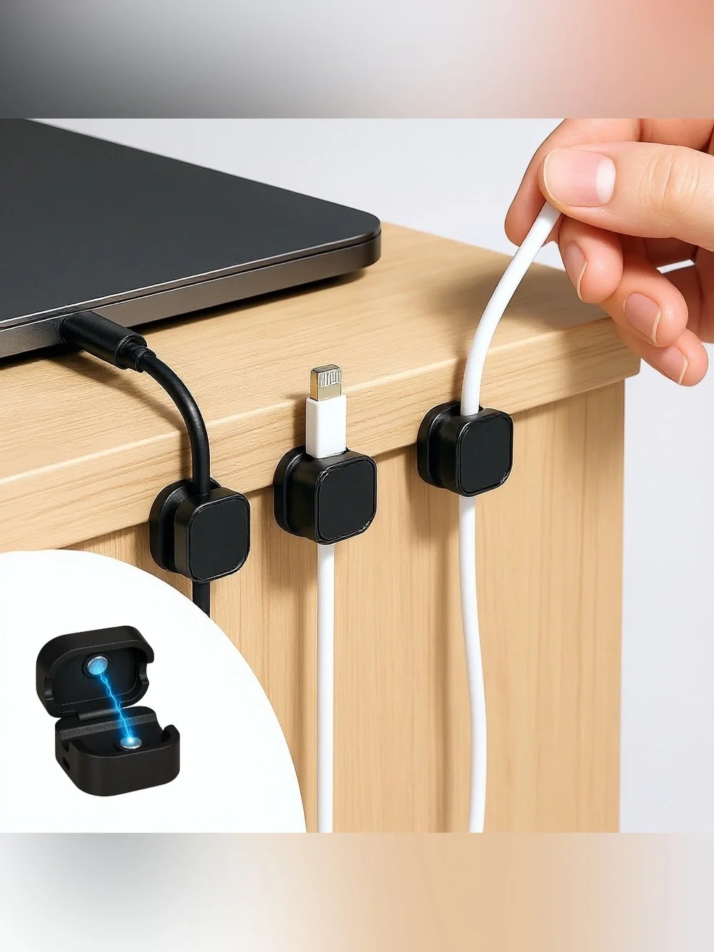 6-Pack of Magnetic Cable Clip Organizers - Black